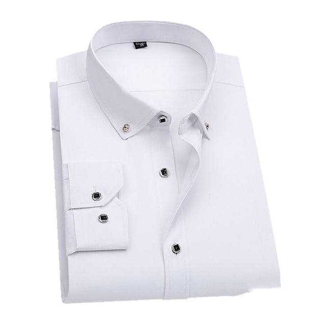 CrispWear slim fit white cotton dress shirt for youth with button-down collar and cuff buttons