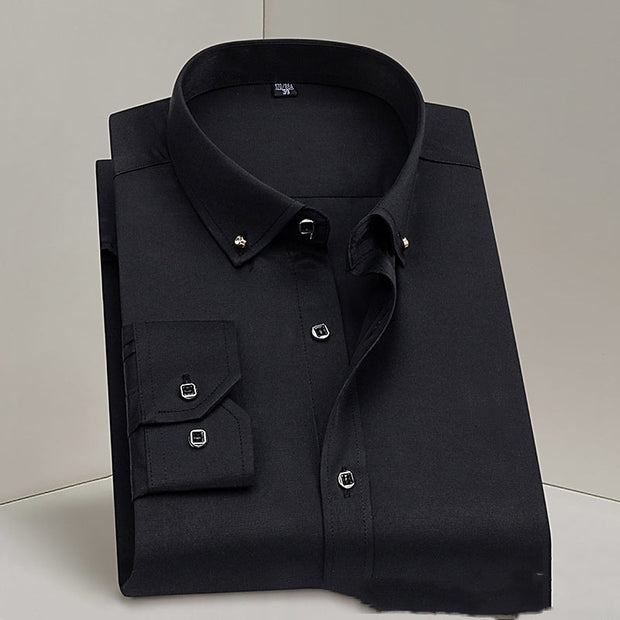 CrispWear slim fit black cotton cardigan for youth, neatly folded shirt with button-down collar and cuff buttons