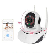 Home WIFI camera dome with 1080p resolution, infrared night vision, 3.6mm lens, 355° horizontal and 90° vertical rotation, compatible with smartphone app for indoor surveillance.