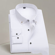 Folded white CrispWear slim fit cotton shirt with button-down collar and decorative buttons