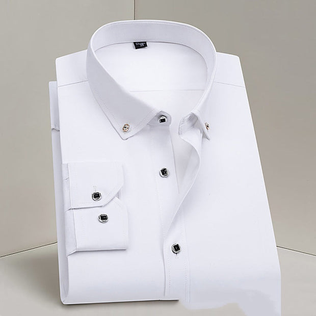 Folded white CrispWear slim fit cotton shirt with button-down collar and decorative buttons