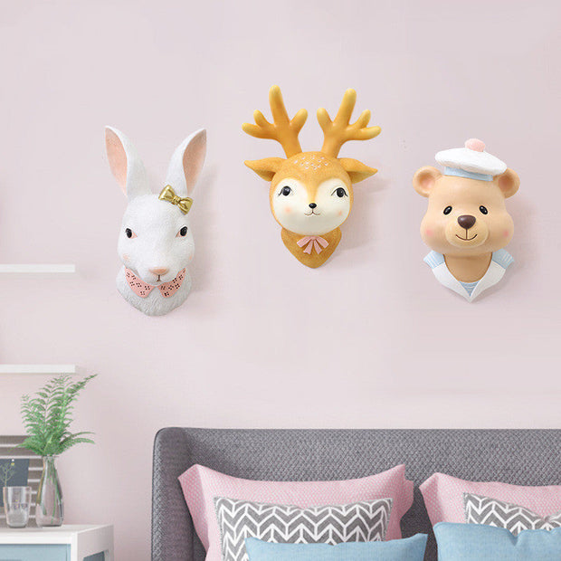Home Original Cartoon Rabbit Wall Decor with whimsical rabbit head wall art in pastel colors, perfect for children's rooms and nurseries